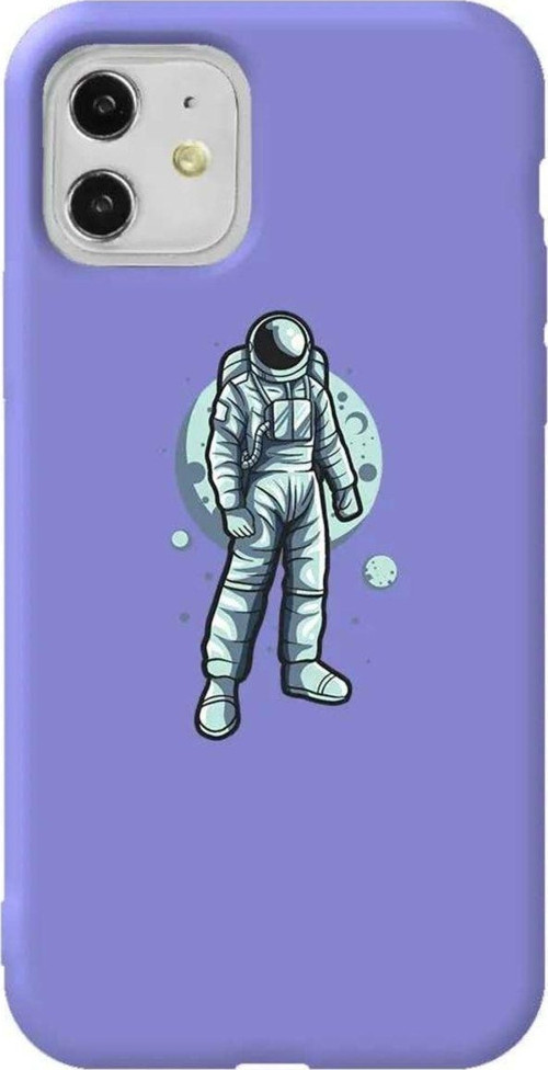 iPhone 11 Lila Renkli Silikon Telefon Kılıfı - Astronot