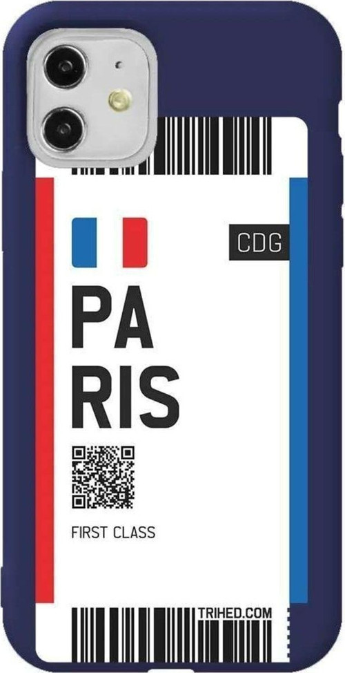 iPhone 11 Lacivert Renkli Silikon Telefon Kılıfı - Paris Bileti