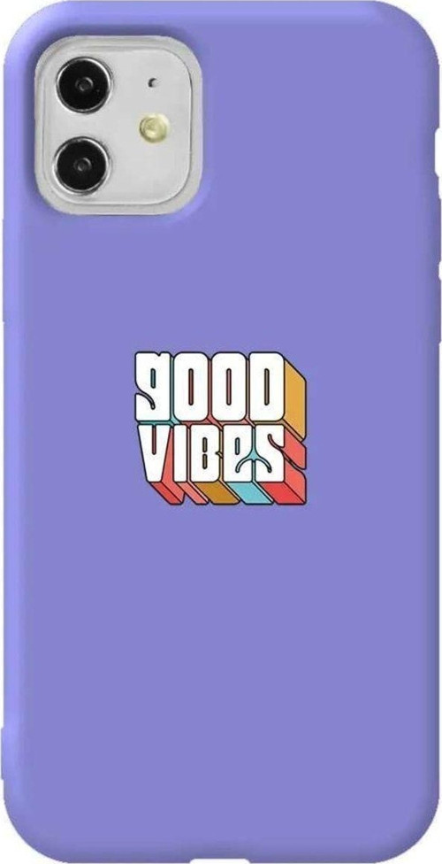 iPhone 11 Lila Renkli Silikon Telefon Kılıfı - Good Vibes