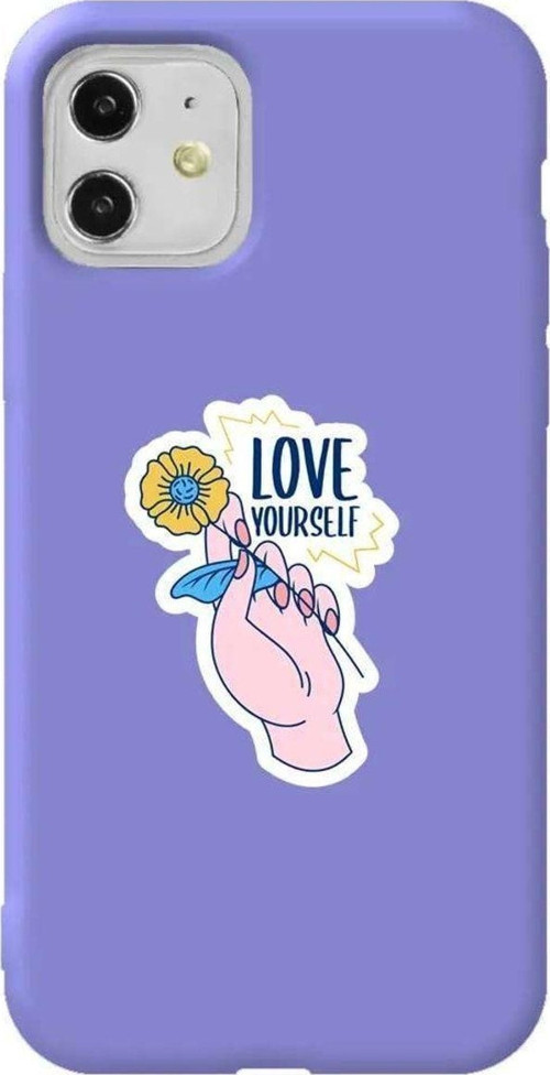 iPhone 11 Lila Renkli Silikon Telefon Kılıfı - Love Yourself