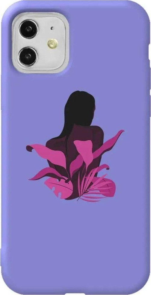 iPhone 11 Lila Renkli Silikon Telefon Kılıfı - Mor Cicek