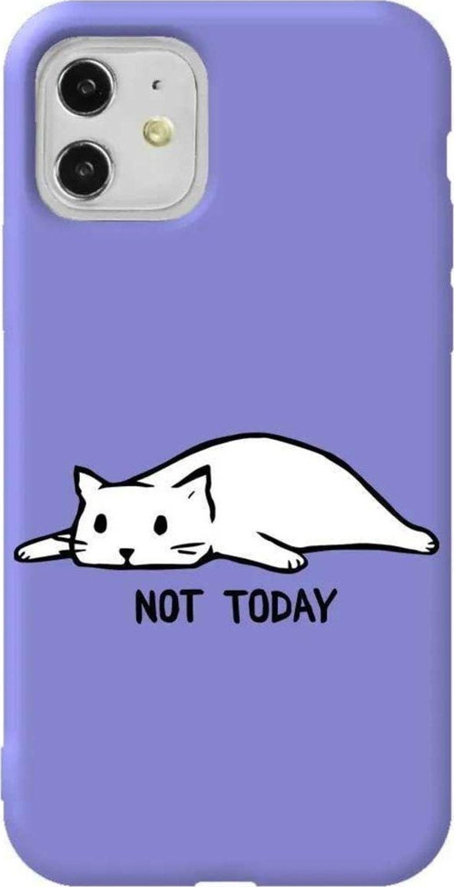 iPhone 11 Lila Renkli Silikon Telefon Kılıfı - Not Today Cat