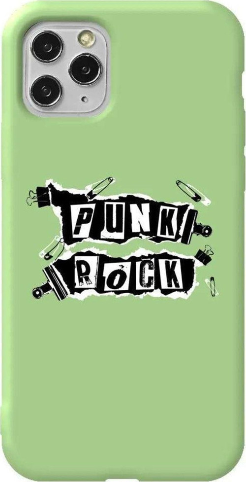 İphone 11 Pro Açık Yeşil Renkli Silikon Telefon Kılıfı - Punk Rock