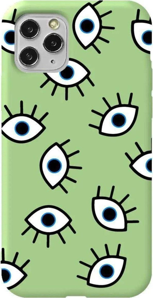 İphone 11 Pro Açık Yeşil Renkli Silikon Telefon Kılıfı - Random Eyes