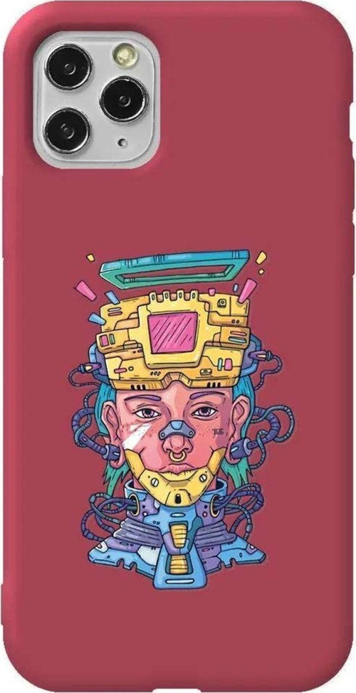 İphone 11 Pro Bordo Renkli Silikon Telefon Kılıfı - Cyberpunk