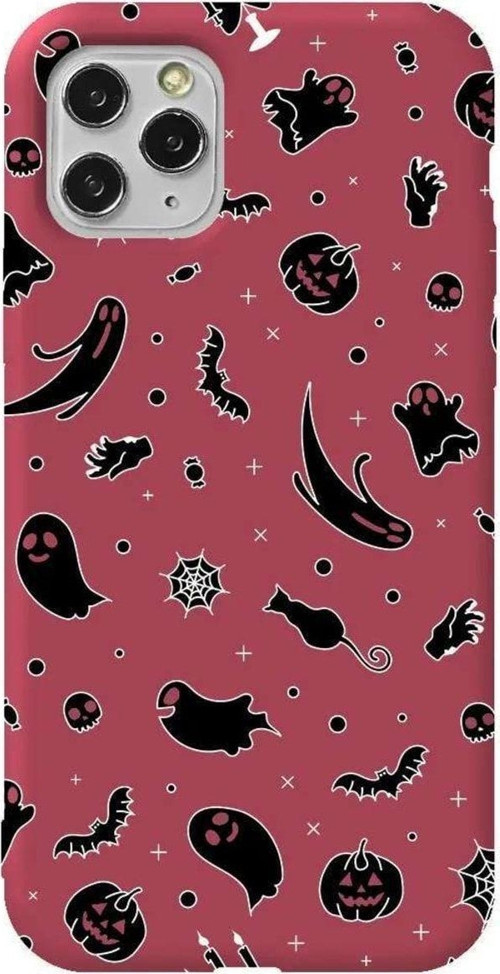 İphone 11 Pro Bordo Renkli Silikon Telefon Kılıfı - Halloween Black