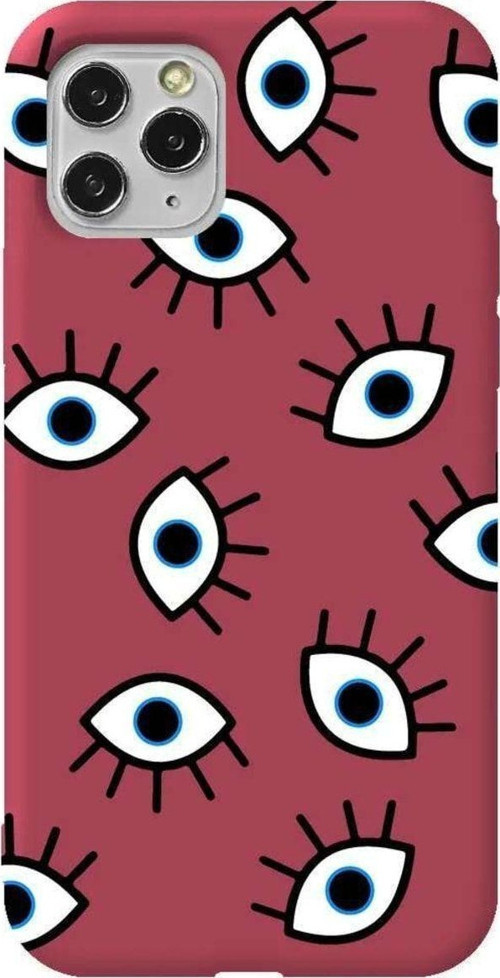 İphone 11 Pro Bordo Renkli Silikon Telefon Kılıfı - Random Eyes