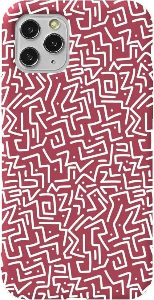 İphone 11 Pro Bordo Renkli Silikon Telefon Kılıfı - Sweet Doodle White