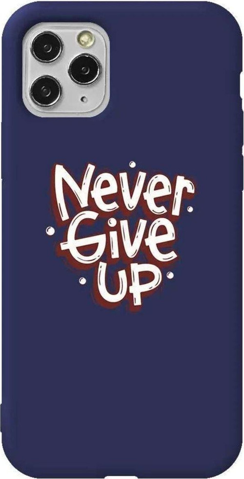 İphone 11 Pro Lacivert Renkli Silikon Telefon Kılıfı - Never Give Up