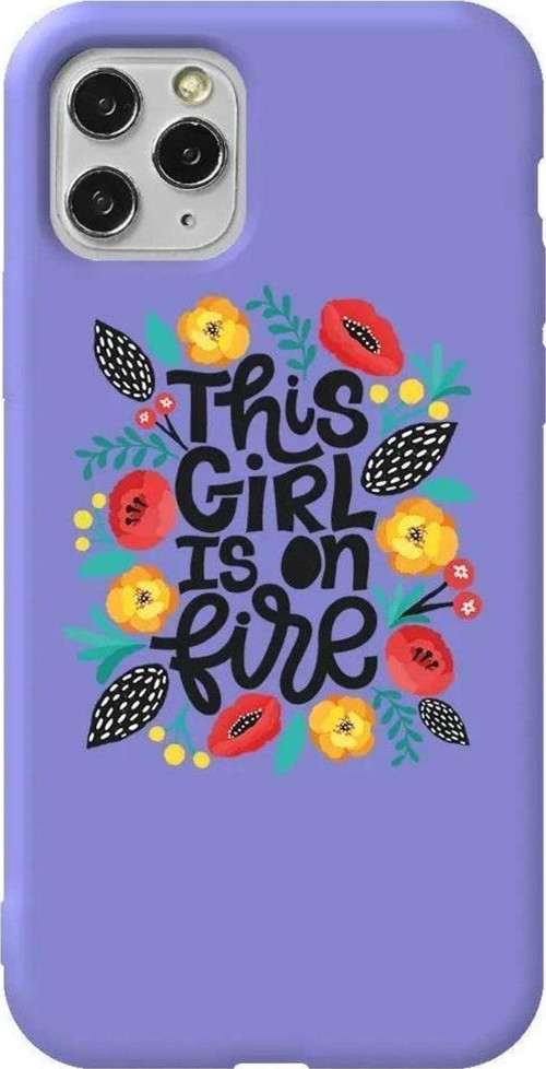 İphone 11 Pro Lila Renkli Silikon Telefon Kılıfı - Girl Is On Fire