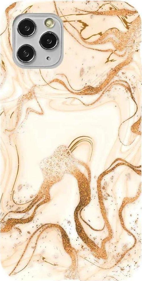 İphone 11 Pro Max Açik Yesil Renkli Silikon Telefon Kılıfı - Gold Marble