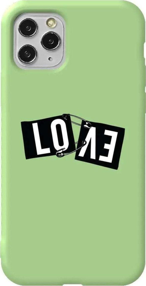 İphone 11 Pro Max Açik Yesil Renkli Silikon Telefon Kılıfı - Love