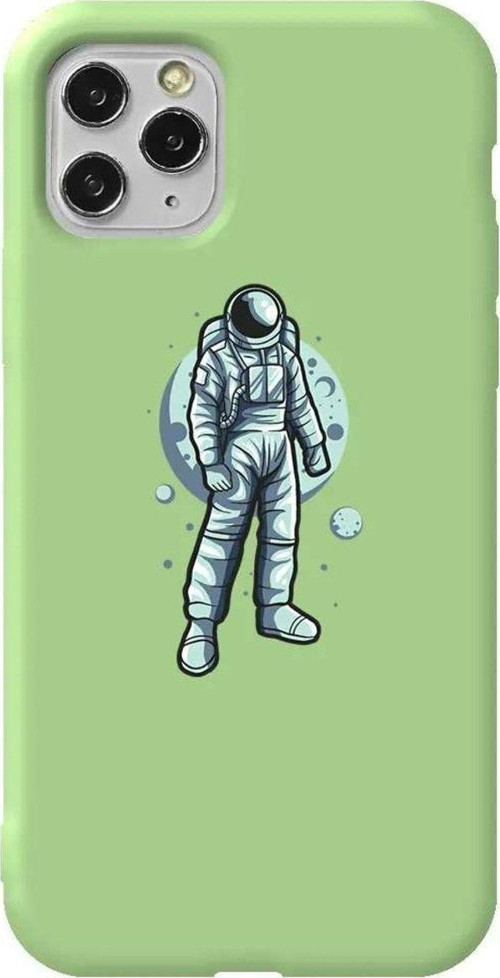 İphone 11 Pro Max Açik Yesil Renkli Silikon Telefon Kılıfı - Astronot