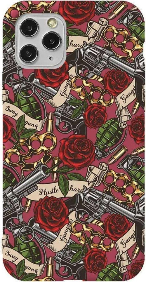 İphone 11 Pro Max Bordo Renkli Silikon Telefon Kılıfı - Rose And Gun