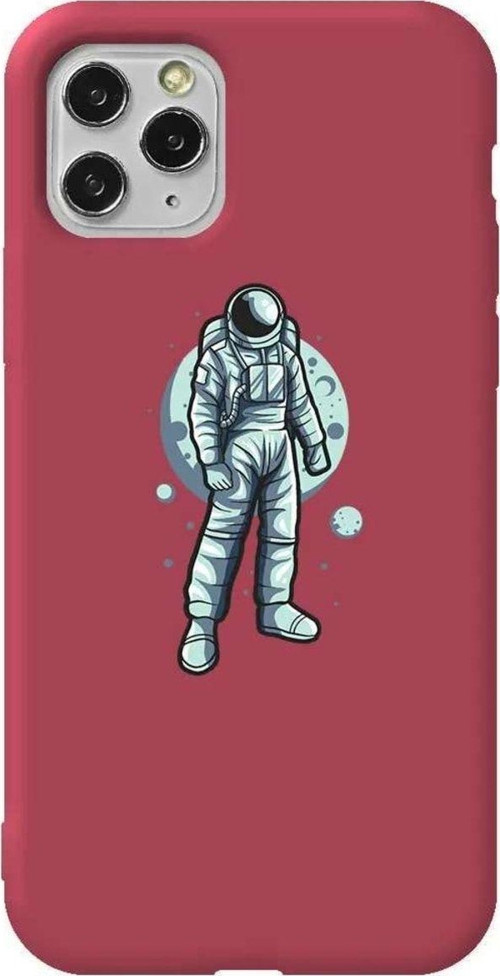 İphone 11 Pro Max Bordo Renkli Silikon Telefon Kılıfı - Astronot