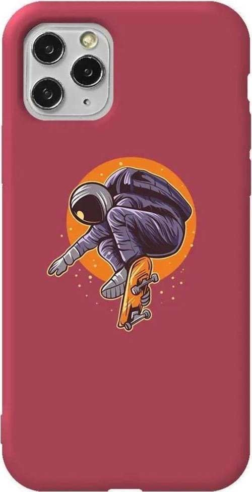 İphone 11 Pro Max Bordo Renkli Silikon Telefon Kılıfı - Astronot 2