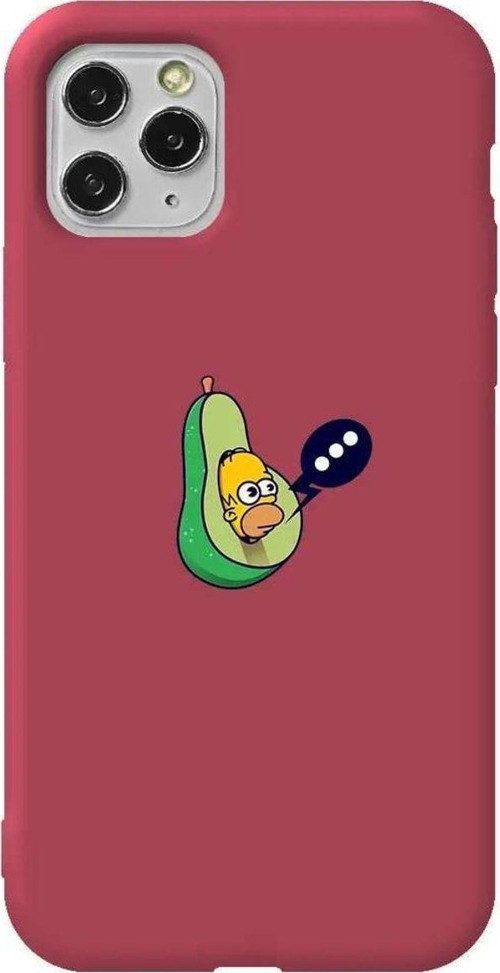 İphone 11 Pro Max Bordo Renkli Silikon Telefon Kılıfı - Avokado Simpson