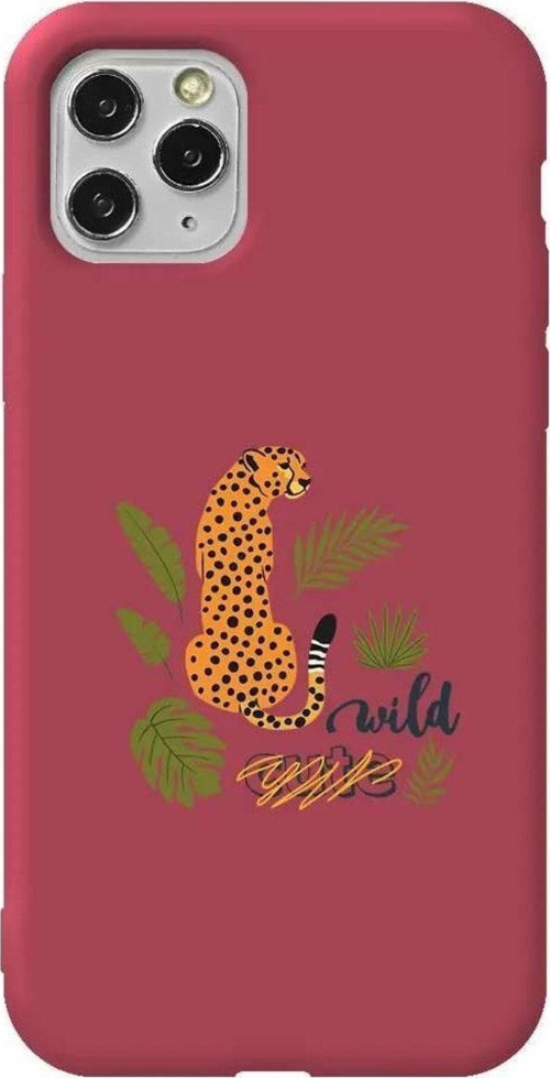İphone 11 Pro Max Bordo Renkli Silikon Telefon Kılıfı - Vahsi Leopar