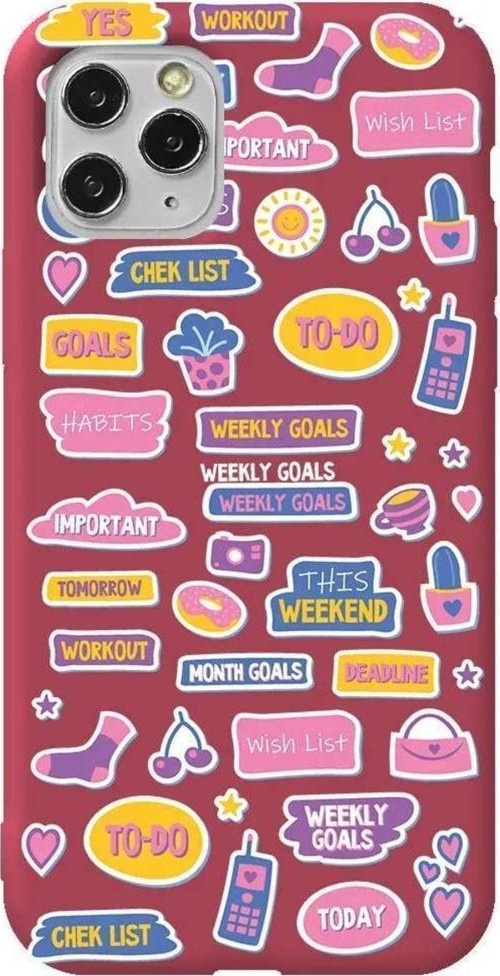 İphone 11 Pro Max Bordo Renkli Silikon Telefon Kılıfı - Weekly Goals