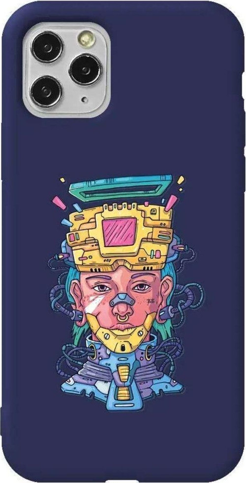 İphone 11 Pro Max Lacivert Renkli Silikon Telefon Kılıfı - Cyberpunk