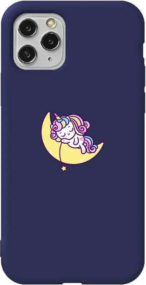 İphone 11 Pro Max Lacivert Renkli Silikon Telefon Kılıfı - Sleepy Unicorn