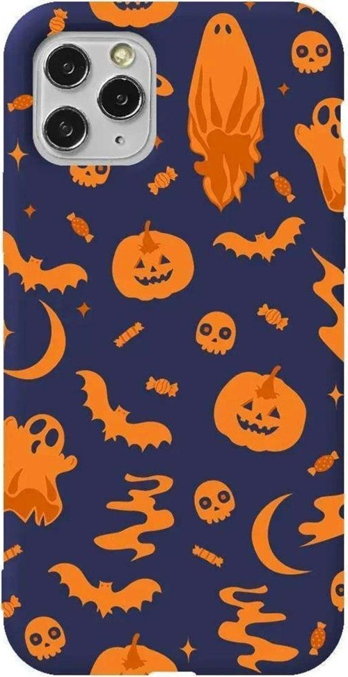 İphone 11 Pro Max Lacivert Renkli Silikon Telefon Kılıfı - Spooky Orange