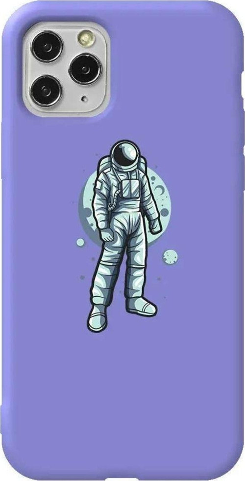 İphone 11 Pro Max Lila Renkli Silikon Telefon Kılıfı - Astronot