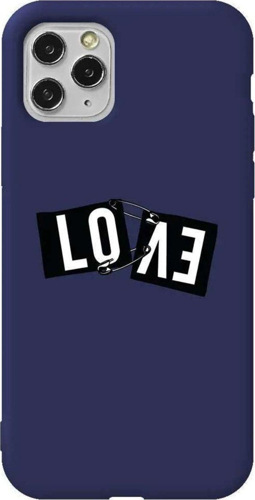 İphone 11 Pro Max Lacivert Renkli Silikon Telefon Kılıfı - Love