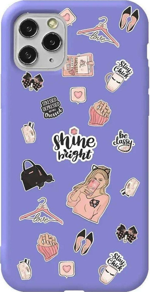 İphone 11 Pro Max Lila Renkli Silikon Telefon Kılıfı - Shine Bright