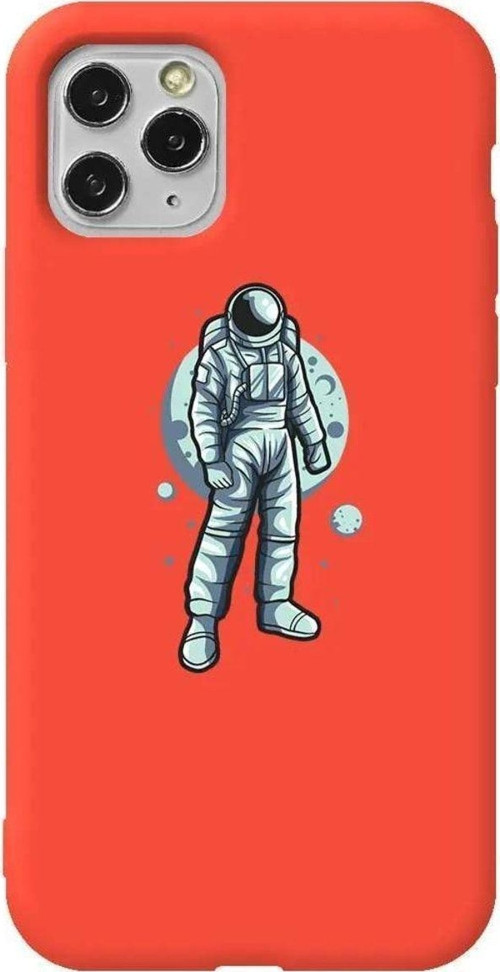 İphone 11 Pro Max Turuncu Renkli Silikon Telefon Kılıfı - Astronot