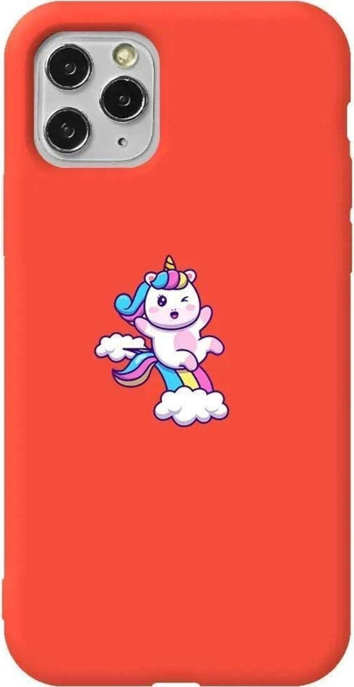 İphone 11 Pro Max Turuncu Renkli Silikon Telefon Kılıfı - Colorful Unicorn