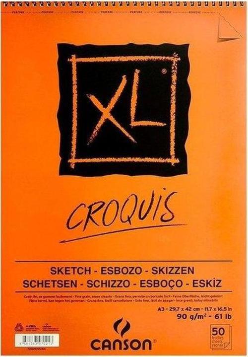XL Croquis Eskiz Defteri 90g 50 Yaprak Üstten Spiralli A3
