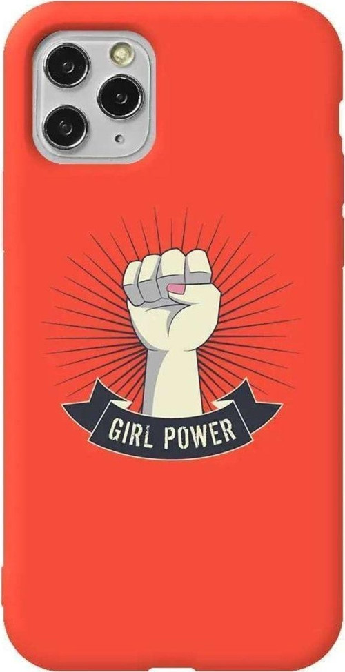 İphone 11 Pro Max Turuncu Renkli Silikon Telefon Kılıfı - Girl Punch
