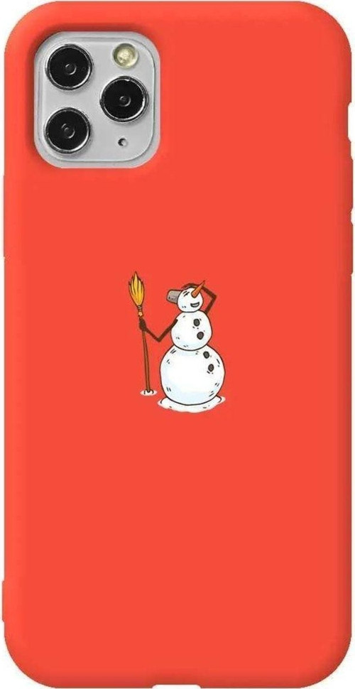 İphone 11 Pro Max Uyumlu Turuncu Renkli Silikon Telefon Kılıfı - Snowman Looking Around