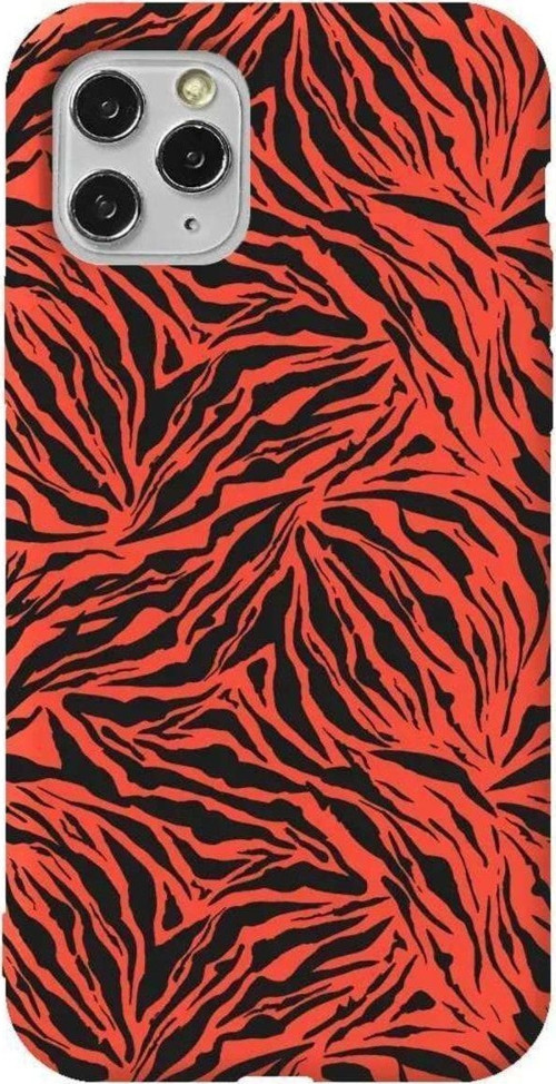 İphone 11 Pro Turuncu Renkli Silikon Telefon Kılıfı - Leopar Siyah