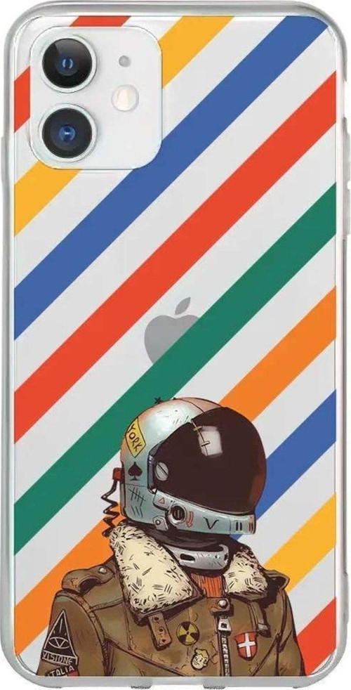 iPhone 11 Seffaf Telefon Kılıfı - Renkli Astronot