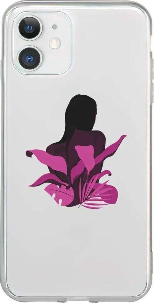 iPhone 11 Seffaf Telefon Kılıfı - Mor Cicek