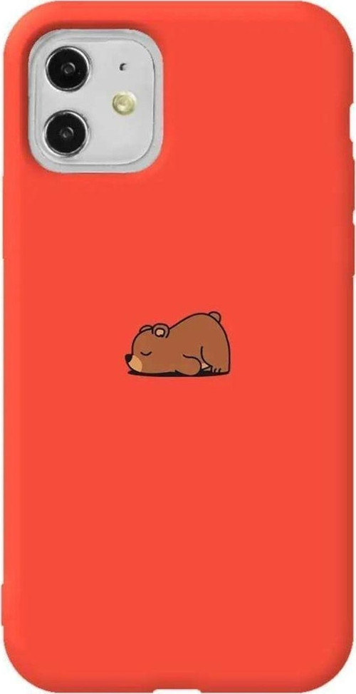 iPhone 11 Turuncu Renkli Silikon Telefon Kılıfı - Lazy Bear