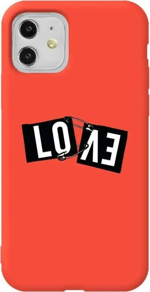iPhone 11 Turuncu Renkli Silikon Telefon Kılıfı - Love