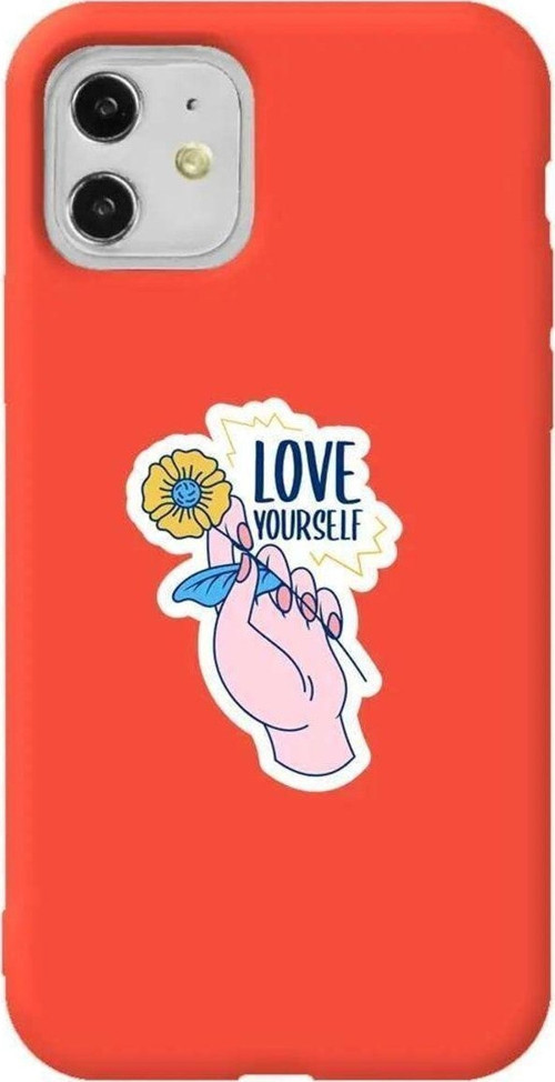 iPhone 11 Turuncu Renkli Silikon Telefon Kılıfı - Love Yourself