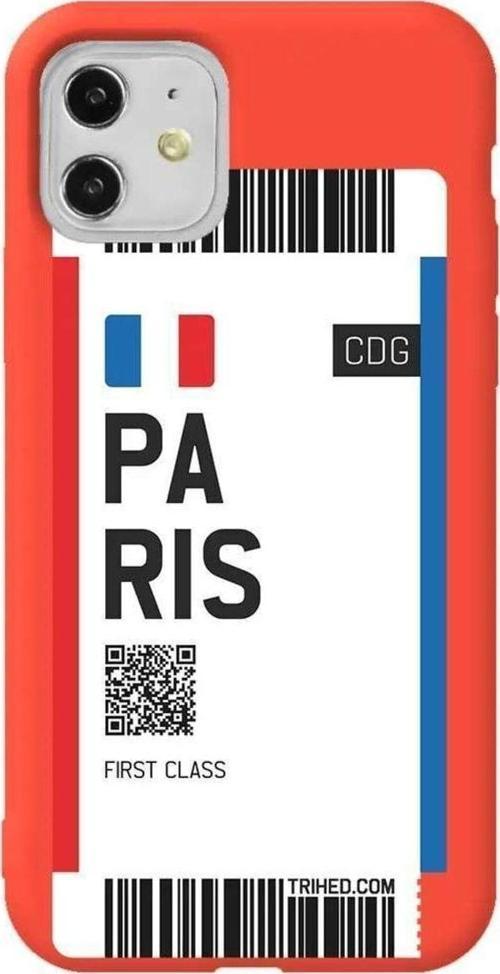 iPhone 11 Turuncu Renkli Silikon Telefon Kılıfı - Paris Bileti