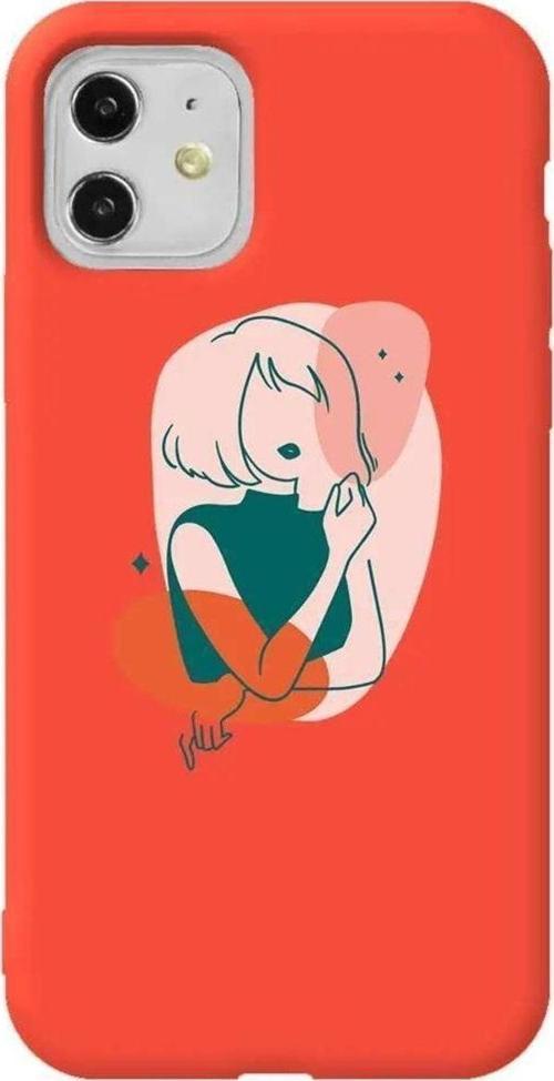 iPhone 11 Turuncu Renkli Silikon Telefon Kılıfı - Cute Girl