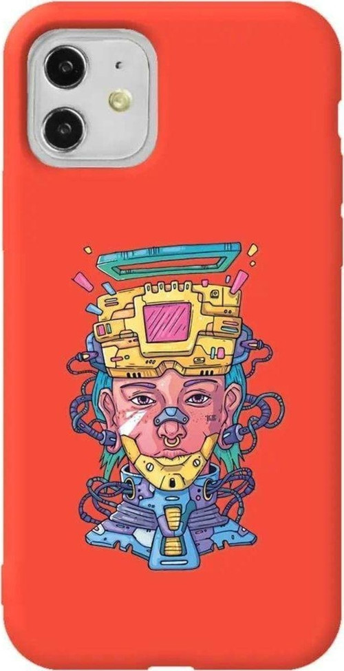 iPhone 11 Turuncu Renkli Silikon Telefon Kılıfı - Cyberpunk