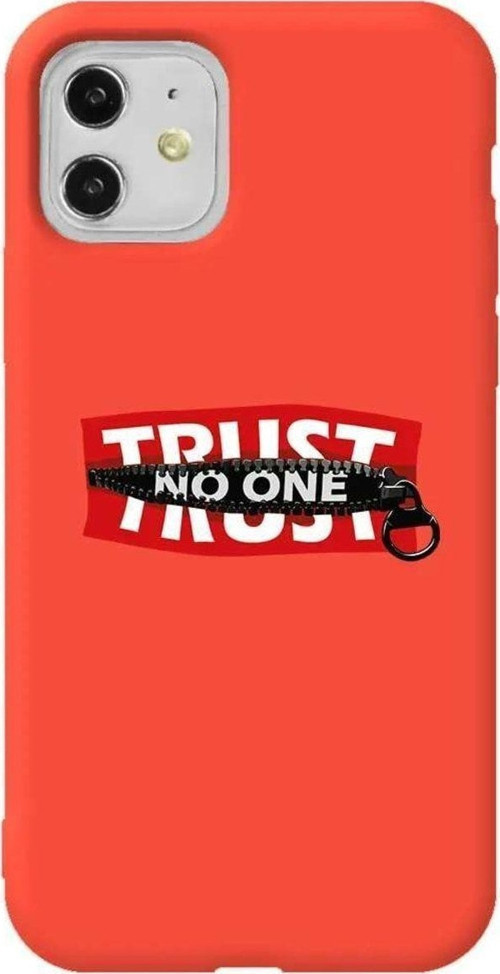 iPhone 11 Turuncu Renkli Silikon Telefon Kılıfı - Trust No One