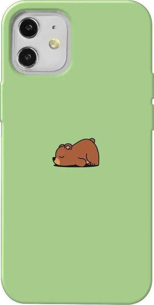 iPhone 12 Açık Yeşil Renkli Silikon Telefon Kılıfı - Lazy Bear