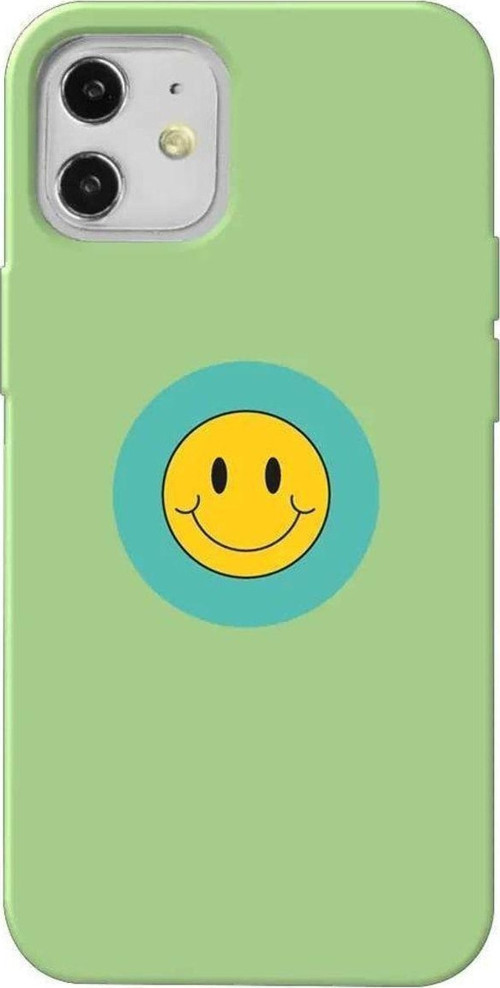 iPhone 12 Açık Yeşil Renkli Silikon Telefon Kılıfı - Smile 2