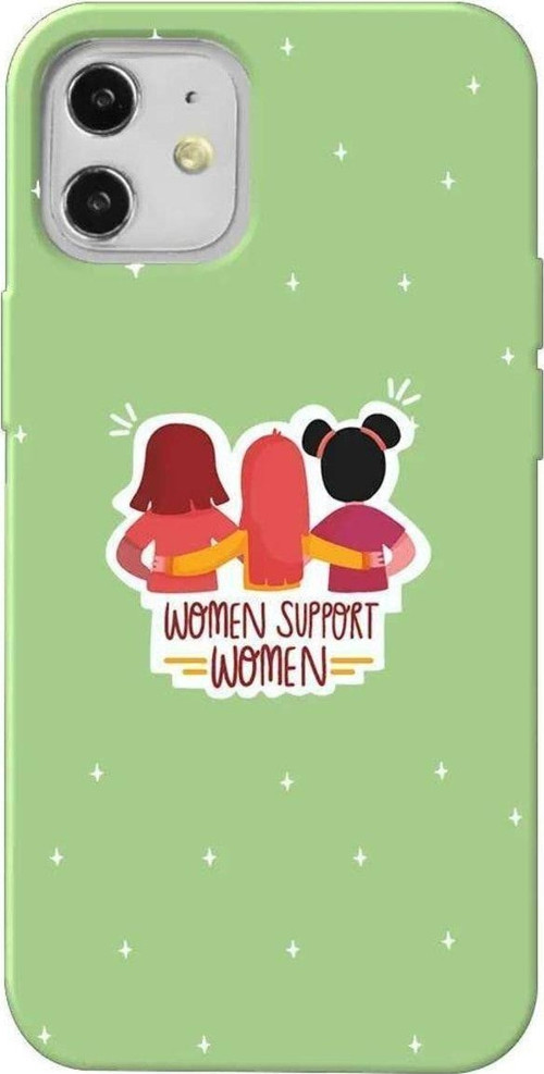 iPhone 12 Açık Yeşil Renkli Silikon Telefon Kılıfı - Woman Support