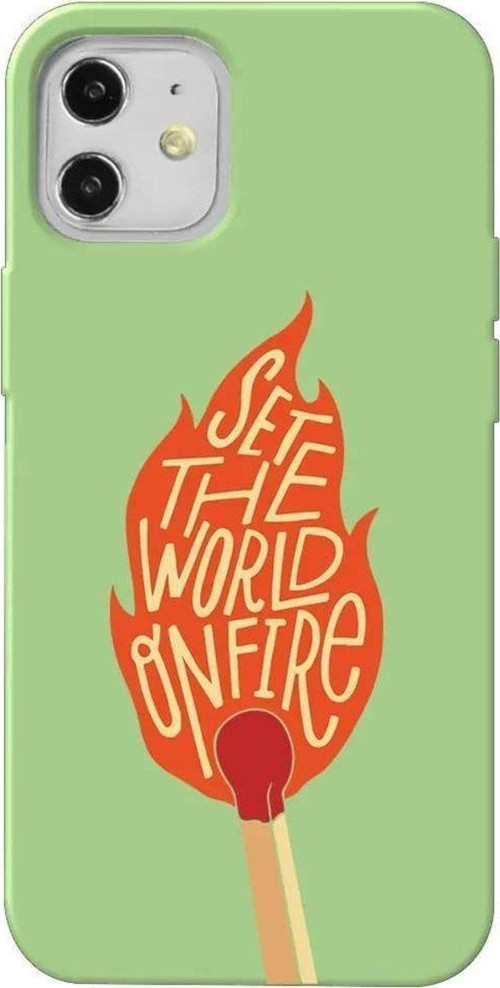 iPhone 12 Açık Yeşil Renkli Silikon Telefon Kılıfı - World On Fire