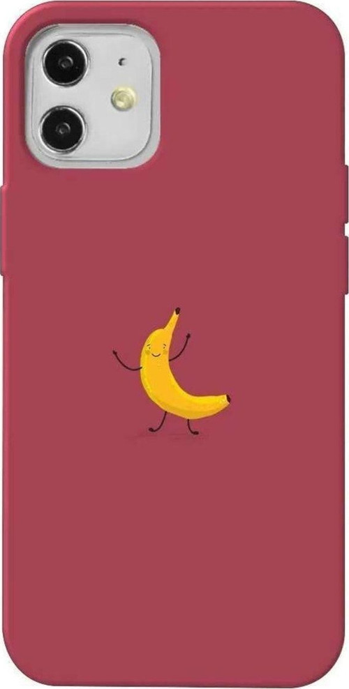 iPhone 12 Bordo Renkli Silikon Telefon Kılıfı - Cute Muz