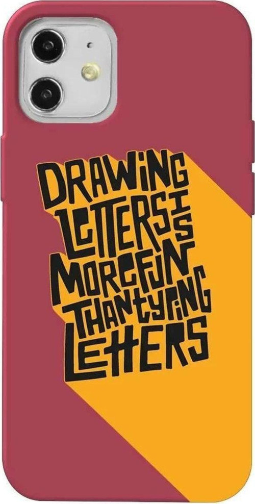iPhone 12 Bordo Renkli Silikon Telefon Kılıfı - Drawing Letters